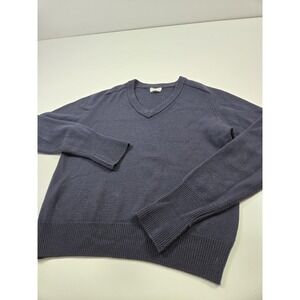 Spier & Mackay Sweater Mens Large Blue V Neck 100% Merino Wool Pullover Knit